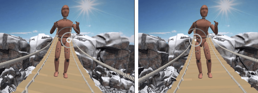 Haptic signal rendered in sync with the sway of a virtual bridge