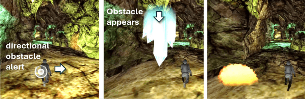 Cave Run haptic signals warning a player about approaching crystals